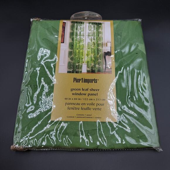 Pier 1 Imports Green Sheer Leaf Panel Window Curtains 48 in x 84 in - Picture 1 of 7